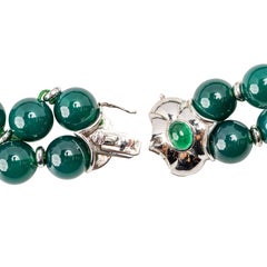 Andreoli Two-Strand Emerald Bead Necklace with Diamond-Set Floral Clasp