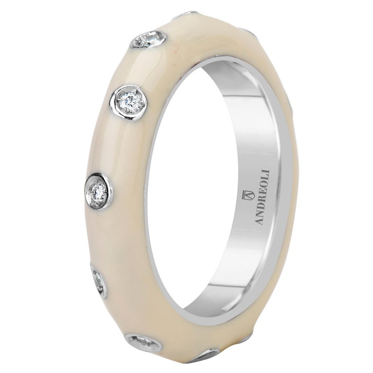 Andreoli White Enamel Diamond Band Ring 18 Karat White Gold For Sale at ...