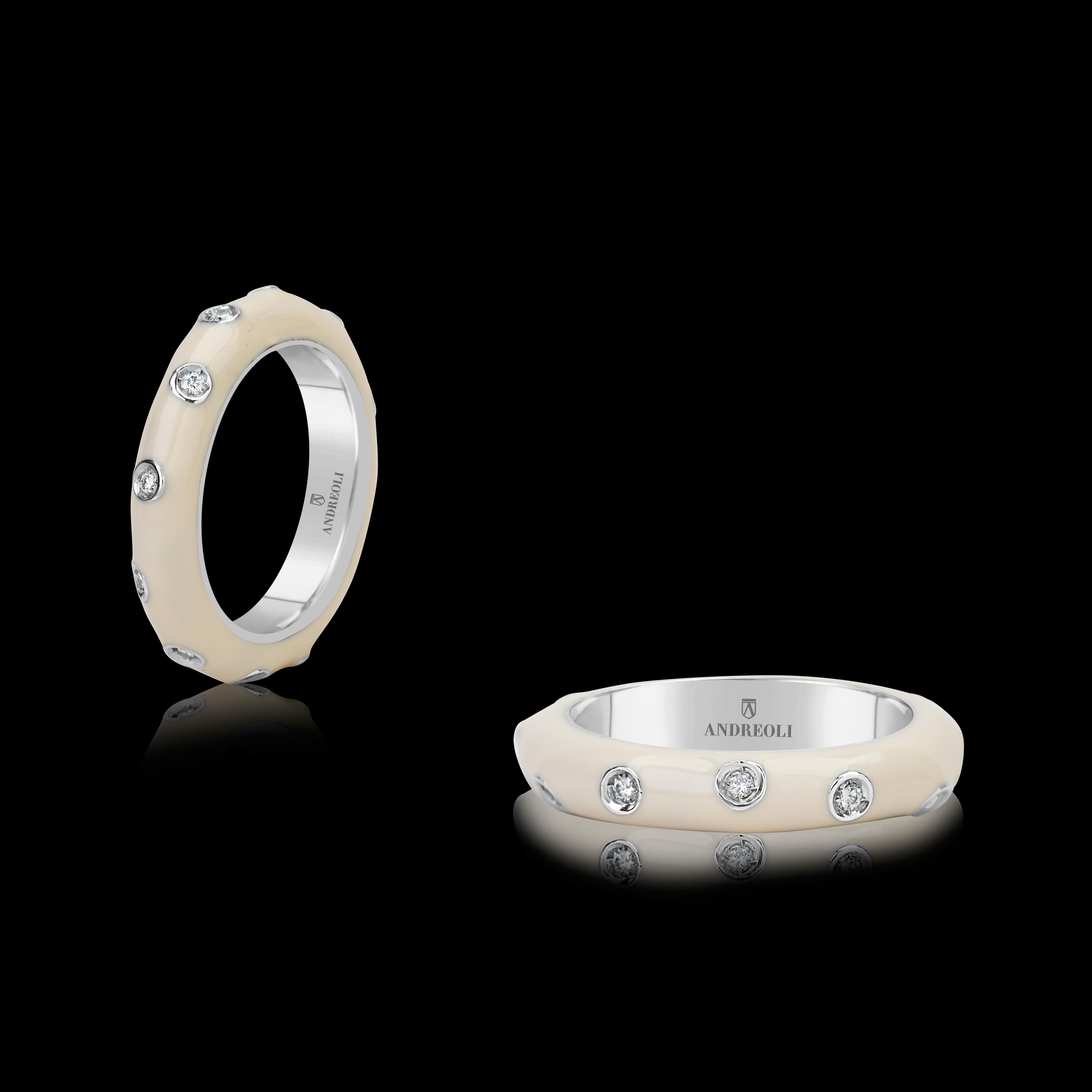 Andreoli White Enamel Diamond Band Ring 18 Karat White Gold For Sale 1