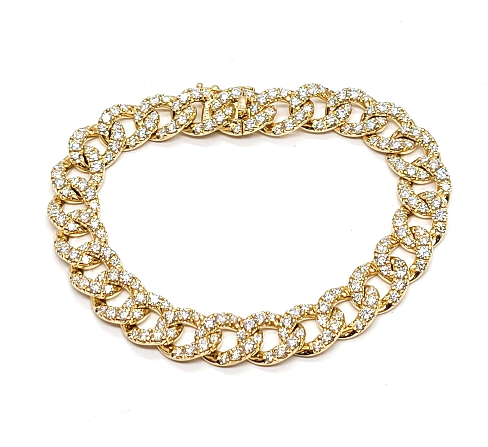 Art Nouveau Andreoli Yellow Gold and Diamond Link Bracelet For Sale