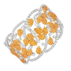 Andreoli Yellow Sapphire Diamond 18 Karat White Yellow Gold Cuff Bracelet