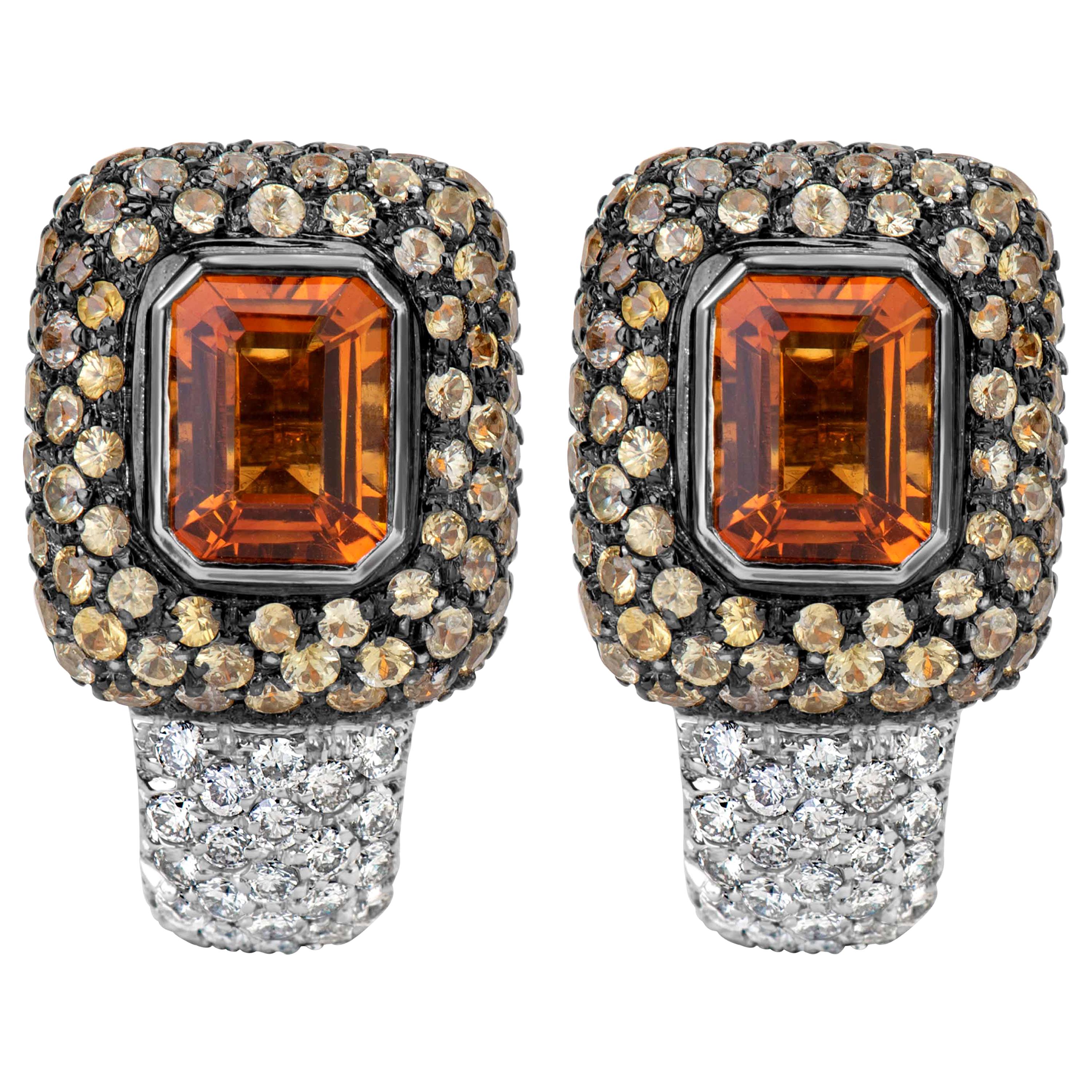 Andreoli Yellow Sapphire Diamond Citrine Clip-On Earrings 18 Karat Gold