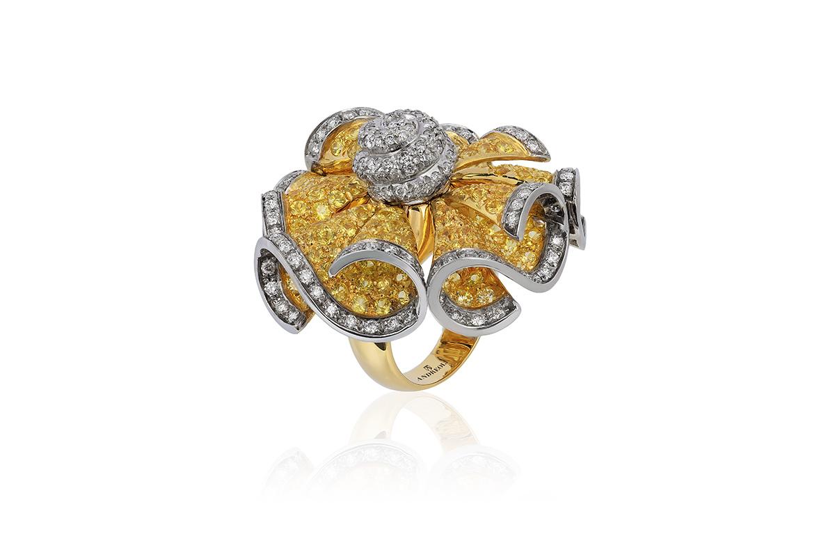 Andreoli Yellow Sapphire Diamond Moving Petals Flower Cocktail Ring 18k Gold

This Andreoli flower ring DANCES. with each subtle movement of the hand, the petals effortless move individually. Set with 6.43 carats of round yellow sapphires surrounded