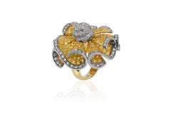 Andreoli Yellow Sapphire Diamond Moving Petals Flower Cocktail Ring 18k Gold
