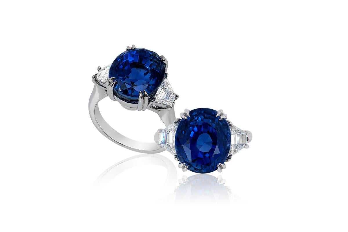 Contemporary Andreoli No Heat Natural Blue Sapphire Ceylon GIA Certified Platinum Ring For Sale