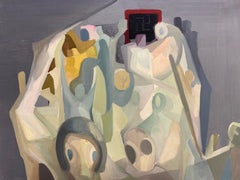 20th Century French Surrealist Oil Painting Cubist Abstract Beautiful Colors