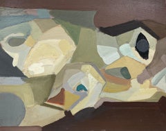 Peinture à l'huile surréaliste française - Scène figurative cubiste - 20ème siècle