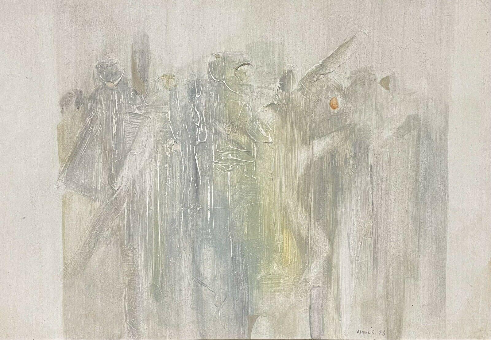 Abstract Painting di Andres - Pittura a olio surrealista francese Scena figurativa cubista XX secolo