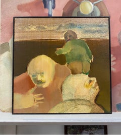 Large French Surrealist Oil Painting Male Figurative Scene