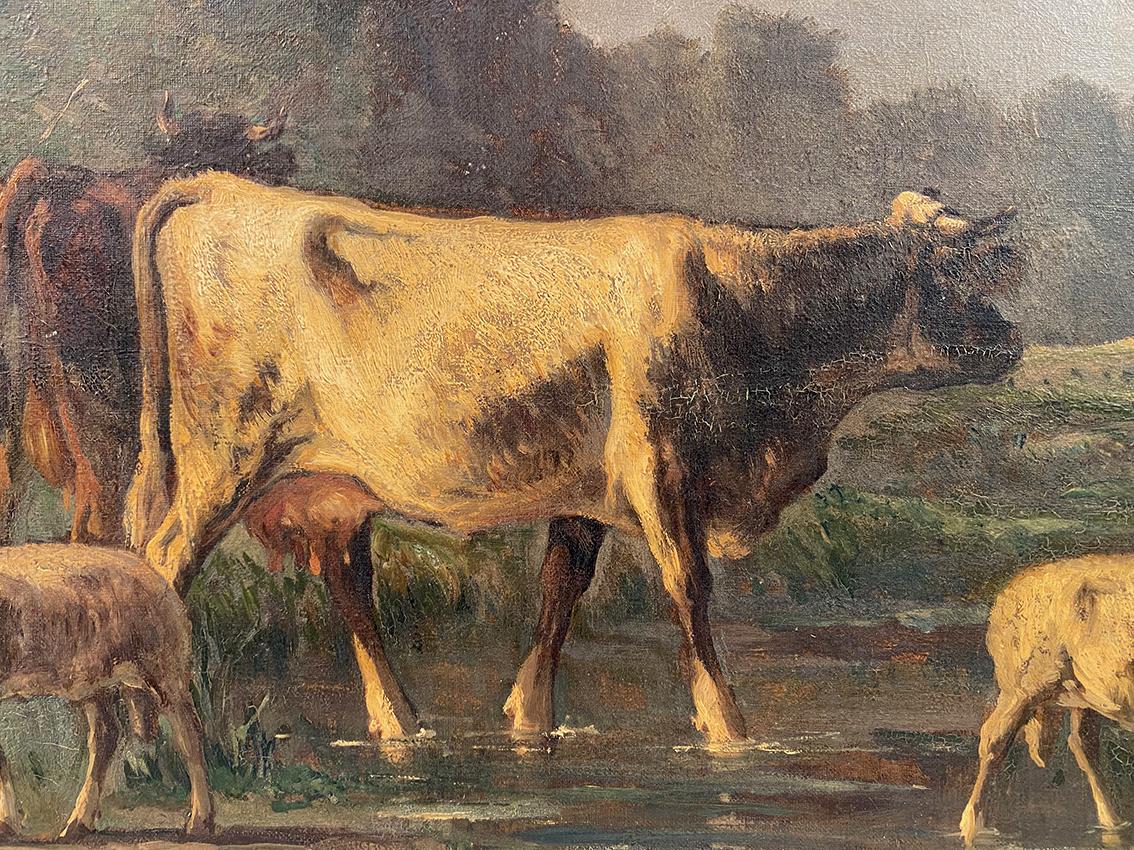 Andre Cortes (1812- 1879), paysage aux vaches et moutons. Huile sur toile XIXe - Painting di Andrés Cortés y Aguilar
