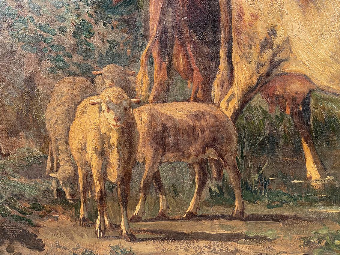 Andre Cortes (1812- 1879), paysage aux vaches et moutons. Huile sur toile XIXe - Painting Altro stile artistico di Andrés Cortés y Aguilar