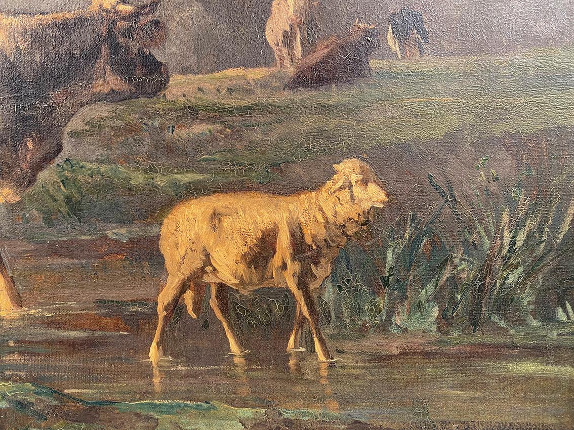 Andre Cortes (1812- 1879), paysage aux vaches et moutons. Huile sur toile XIXe in vendita 1