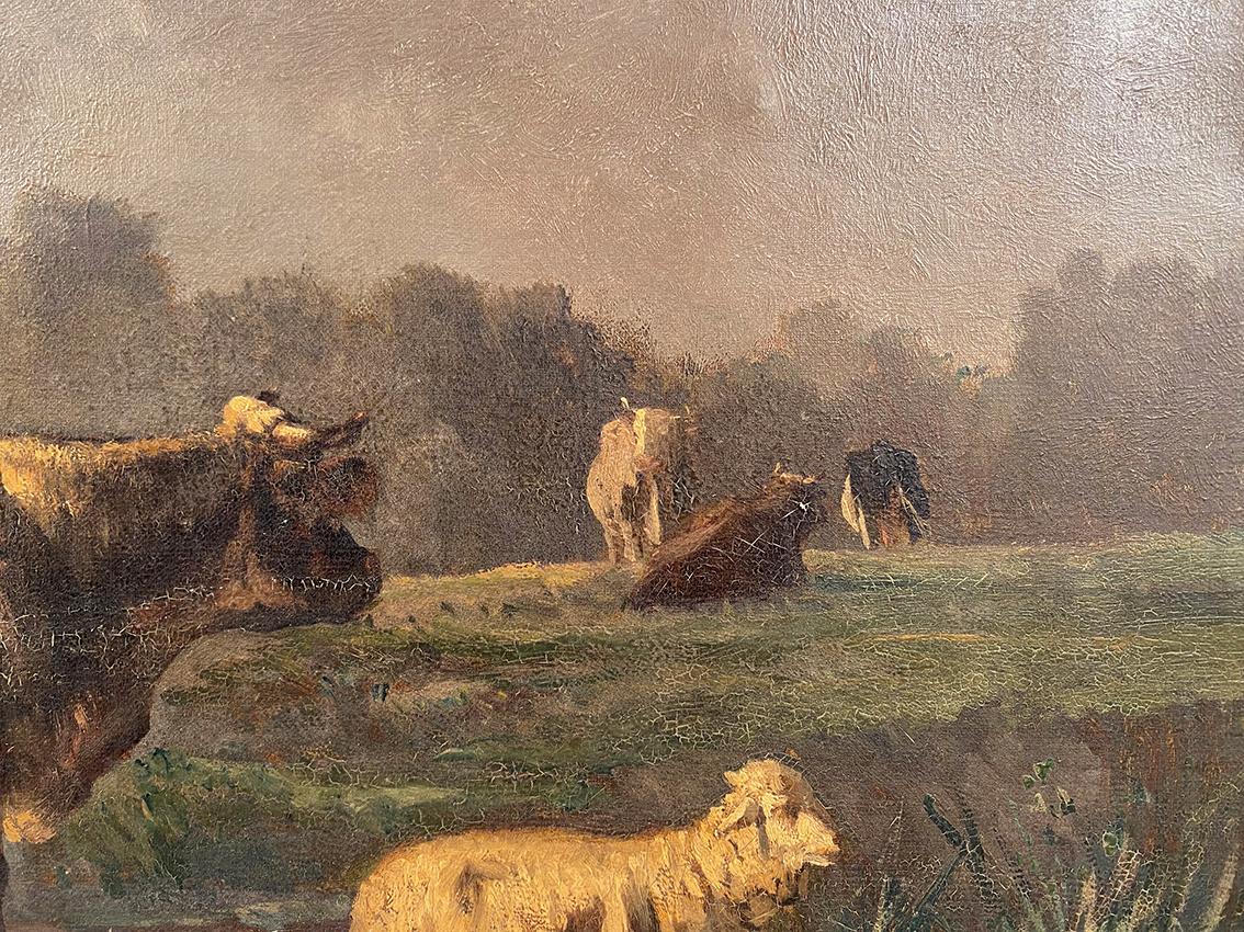 Andre Cortes (1812- 1879), paysage aux vaches et moutons. Huile sur toile XIXe in vendita 2