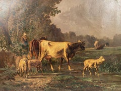 Andre Cortes (1812- 1879), paysage aux vaches et moutons. Huile sur toile XIXe