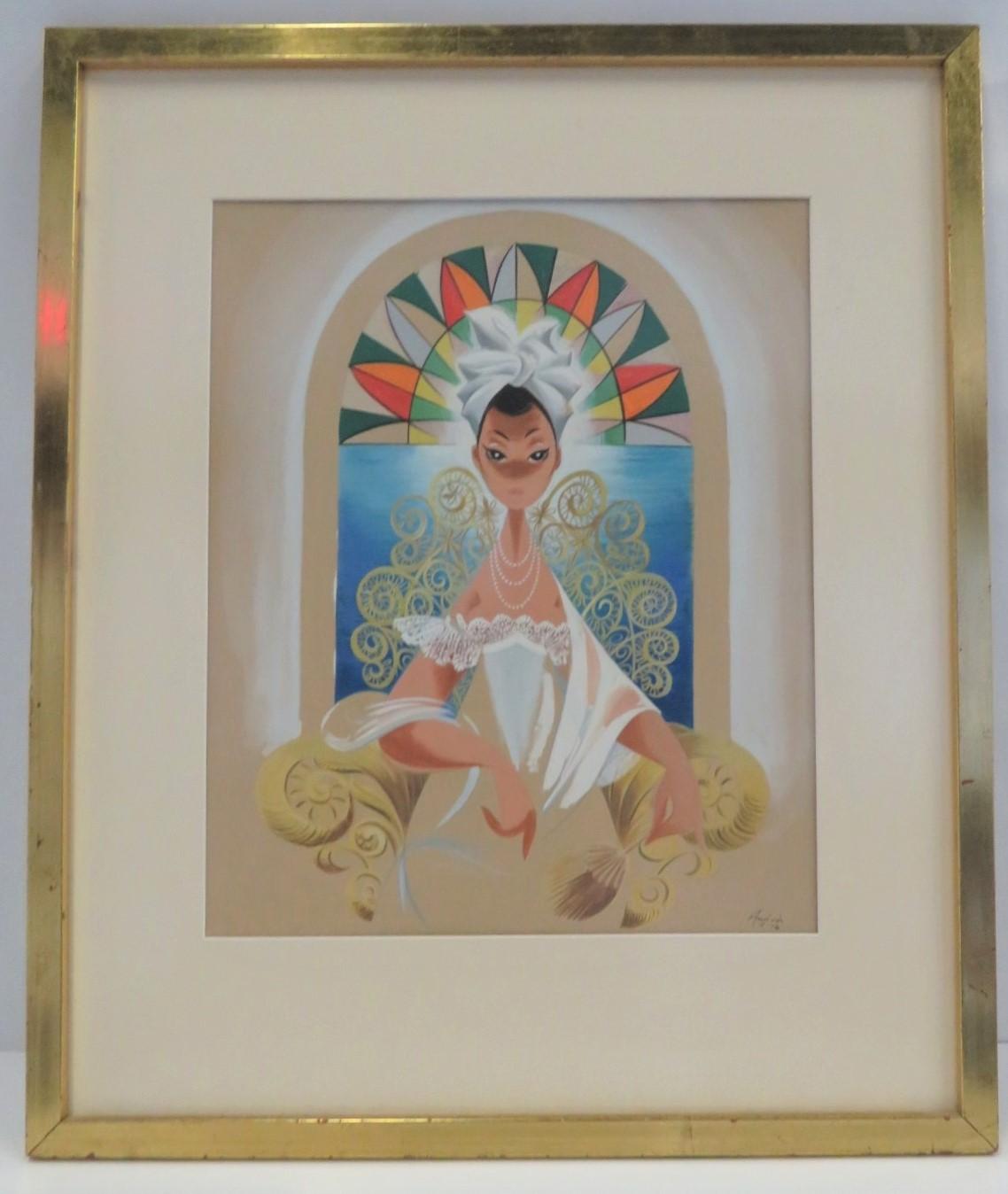 REDUCED FROM $2,500....Original gouache painting by Andrés ( García Benítez) (1926-1981), a Cuban painter well known for creating covers for Carteles, a prestigious weekly magazine in Havana.  The painting depicts a beautiful young woman wearing an