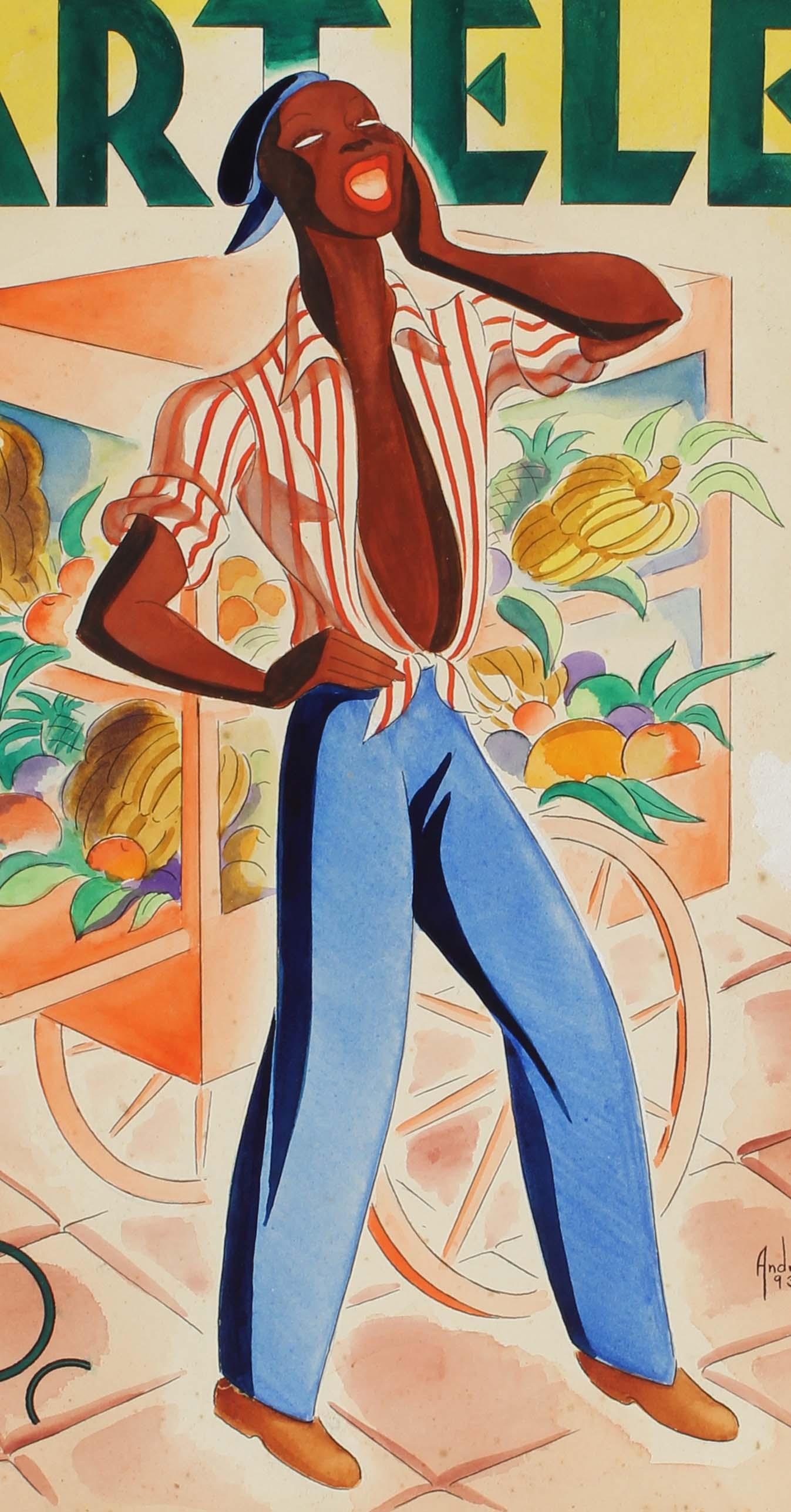 1938 Ilustración cubana Pintura al gouache Revista Carteles Andrés García Benítez - Painting Realista de Andres Garcia Benitez