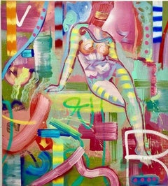 Venetian Blinds, Painting of a reclining woman in abstract form with pastels