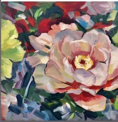 „Facing the Light“ – Blumenstillleben, 18" x 18", Öl auf Leinwand, auf Keilrahmen gespannt