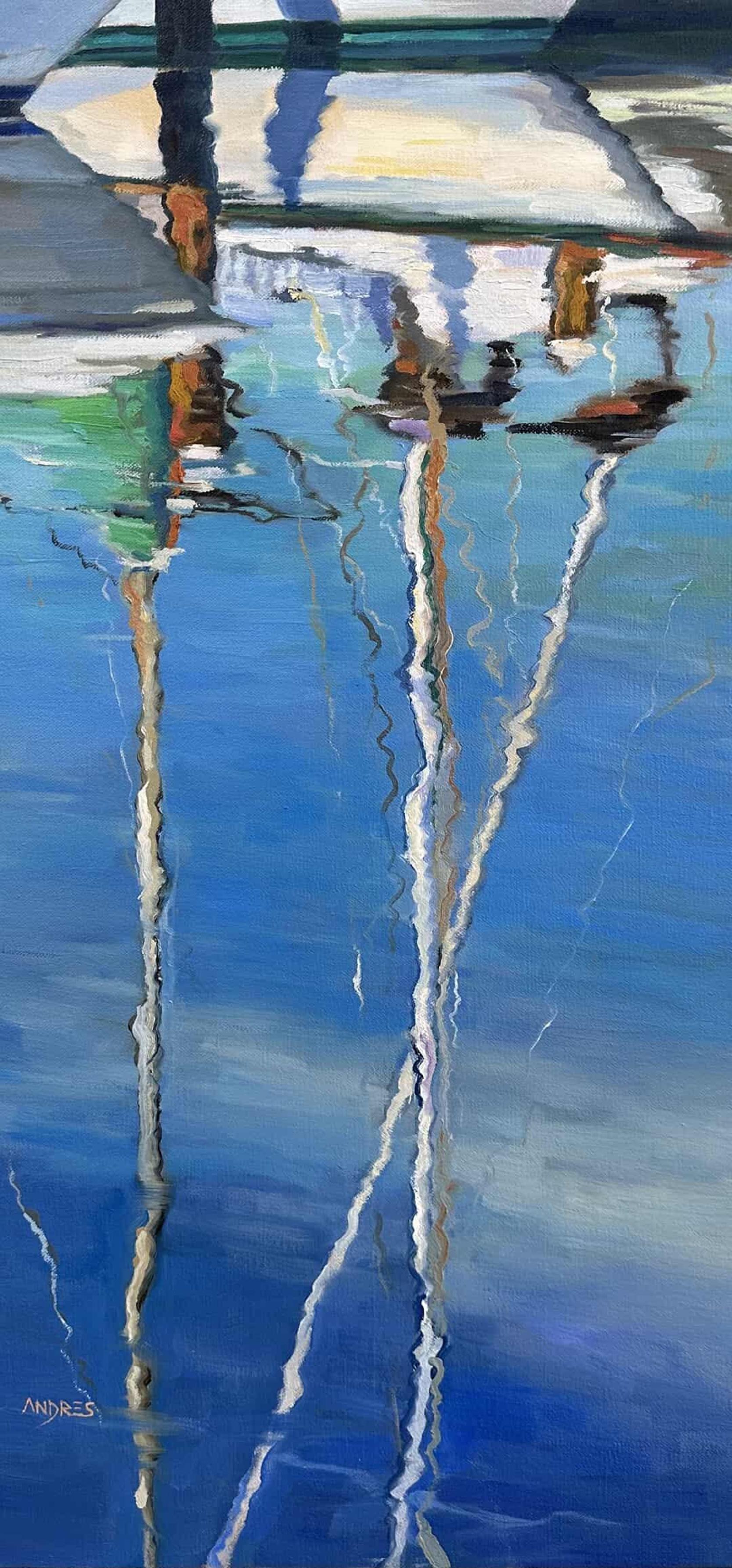 Masks  Reflection  Water Landscape Sailboat Coast Sailing Oil on Canvas 24 x 14