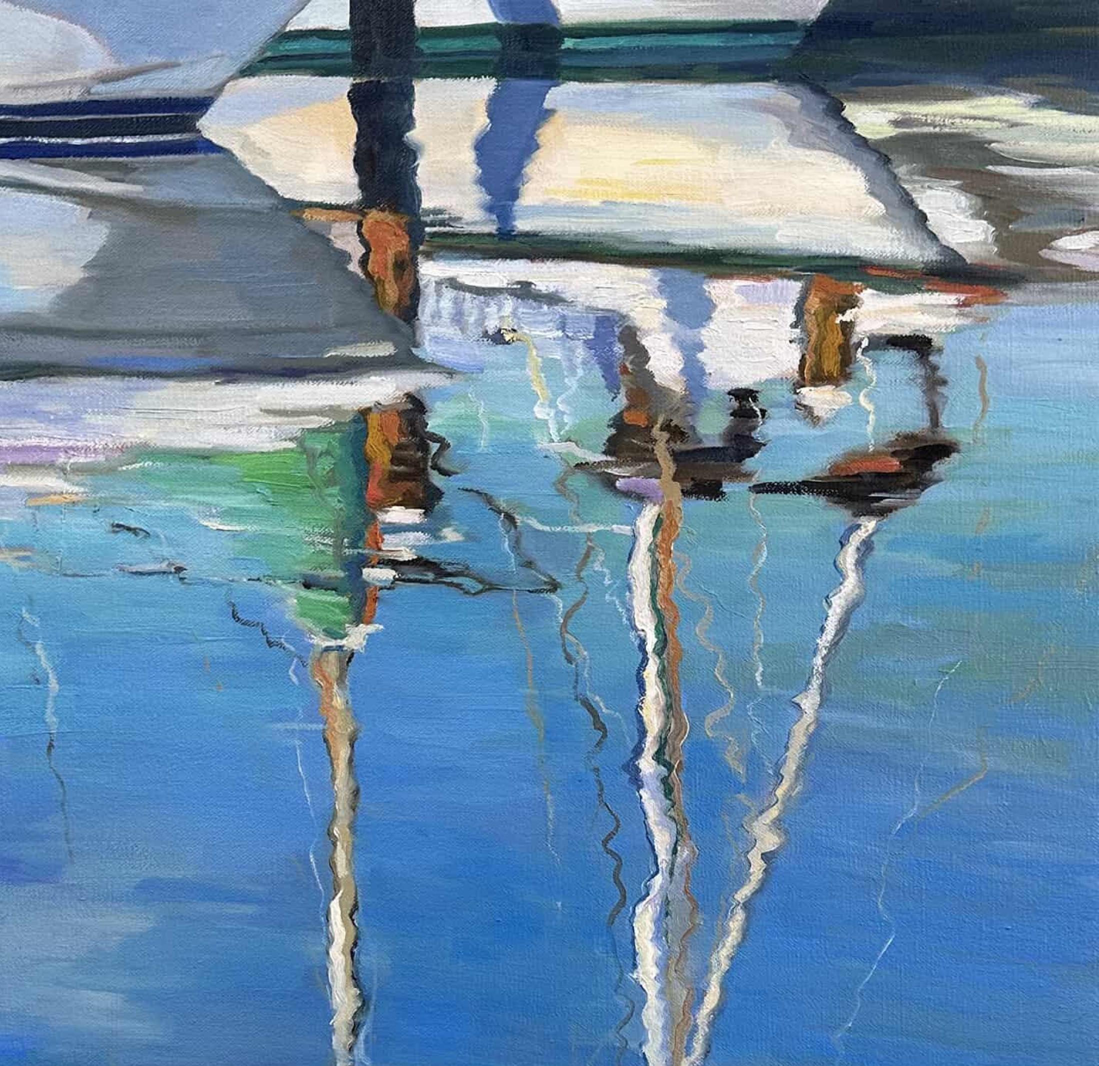 Masks  Reflection  Water Landscape Sailboat Coast Sailing Oil on Canvas 24 x 14