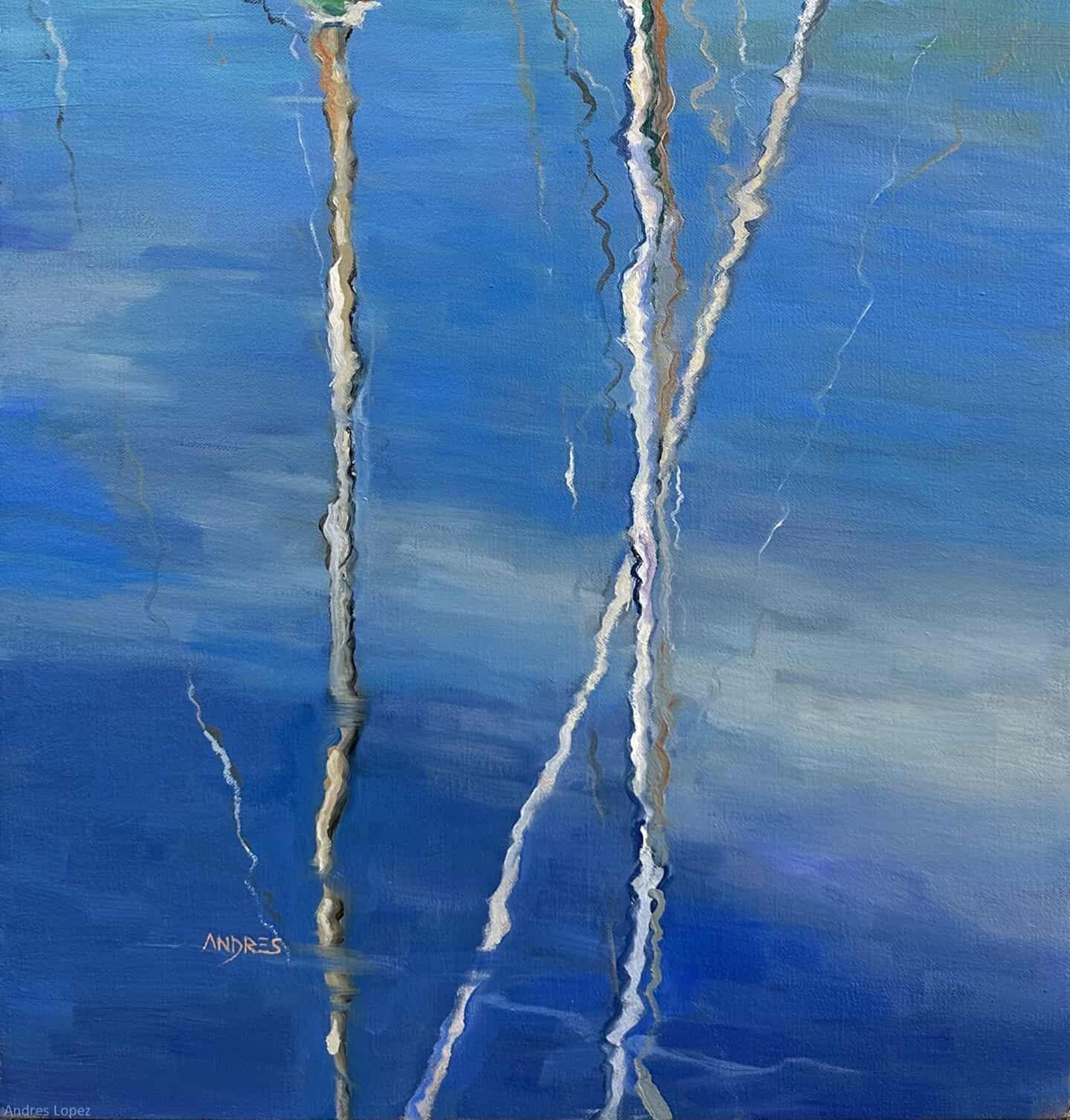 Masks  Reflection  Water Landscape Sailboat Coast Sailing Oil on Canvas 24 x 14