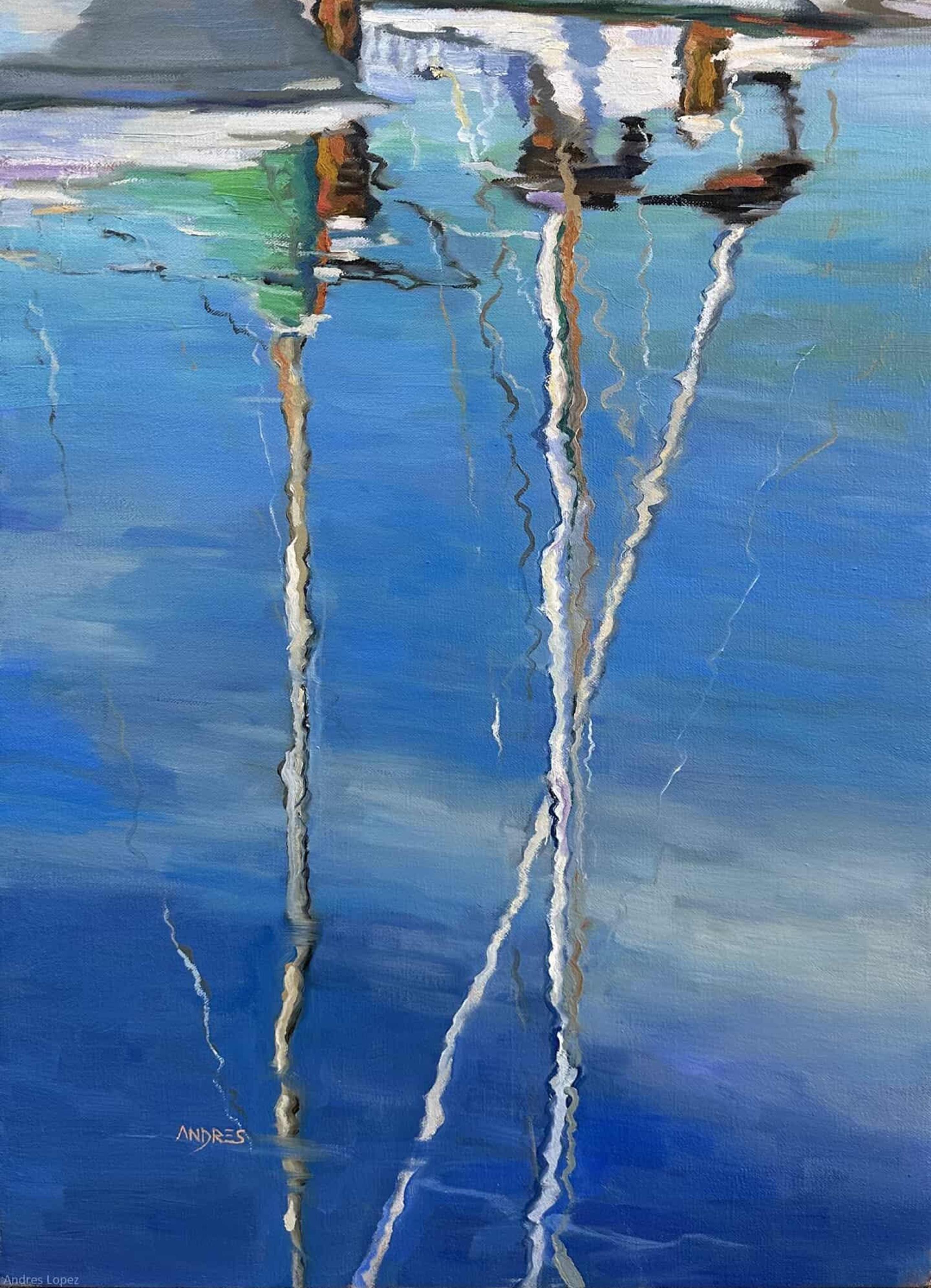 Masks  Reflection  Water Landscape Sailboat Coast Sailing Oil on Canvas 24 x 14