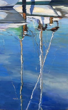 Masks  Reflection  Water Landscape Sailboat Coast Sailing Oil on Canvas 24 x 14"