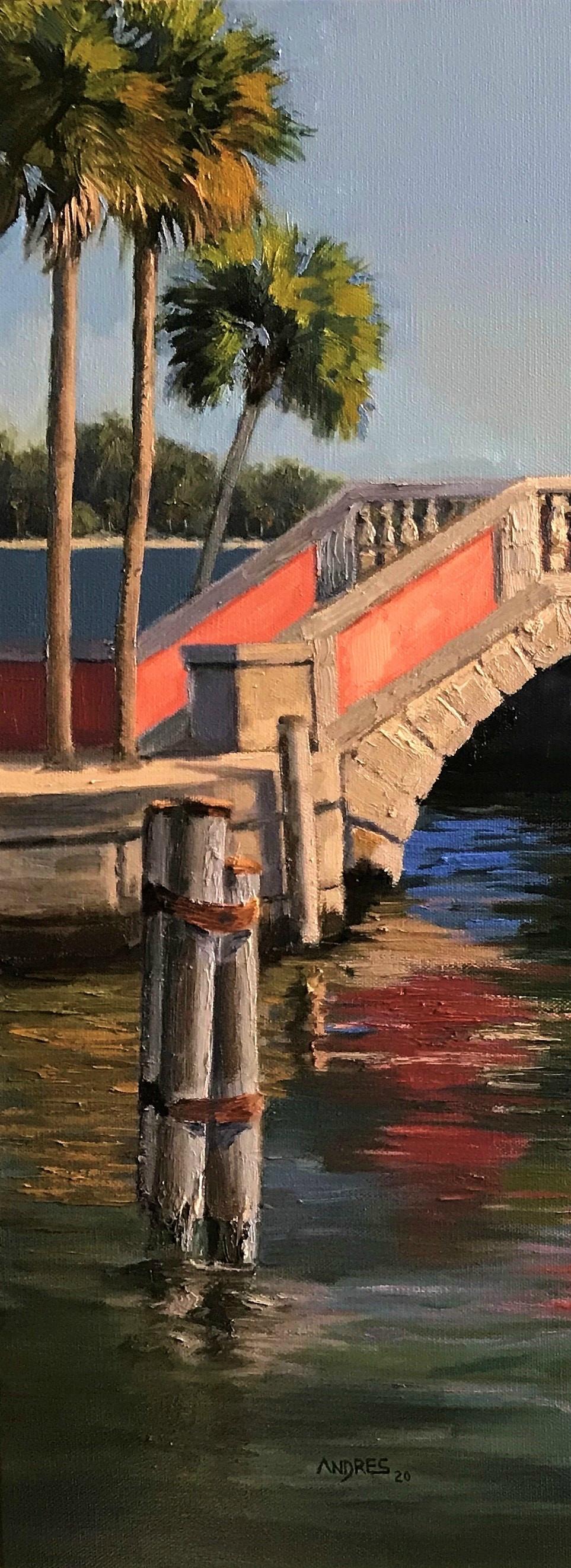 Réflexions sur le pont  Eau et paysages beauté de la nature, rêve américain - Réalisme Painting par Andres Lopez