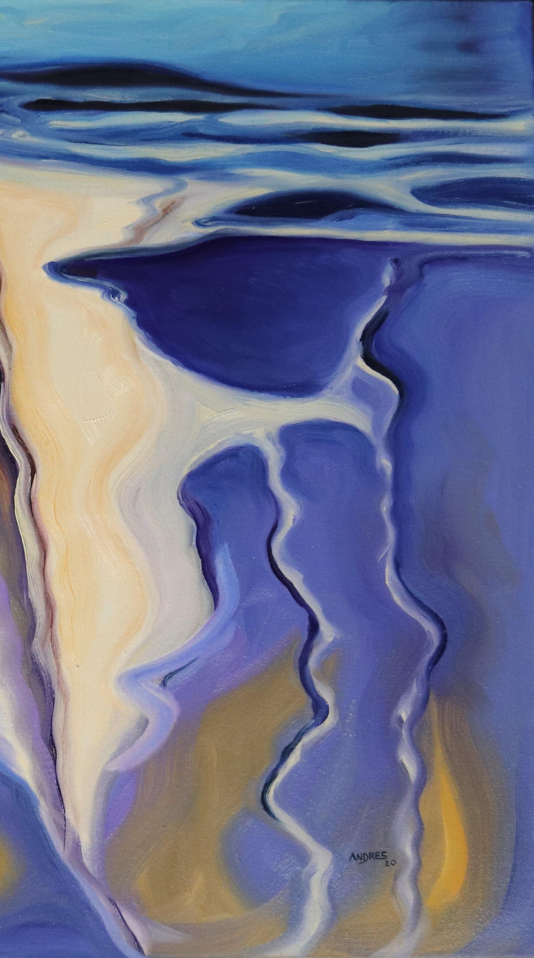 Navegando hacia el Sol, Reflejo en el Agua, Óleo , Paisaje Abstracto, Naturaleza - Painting Impresionista abstracto de Andres Lopez