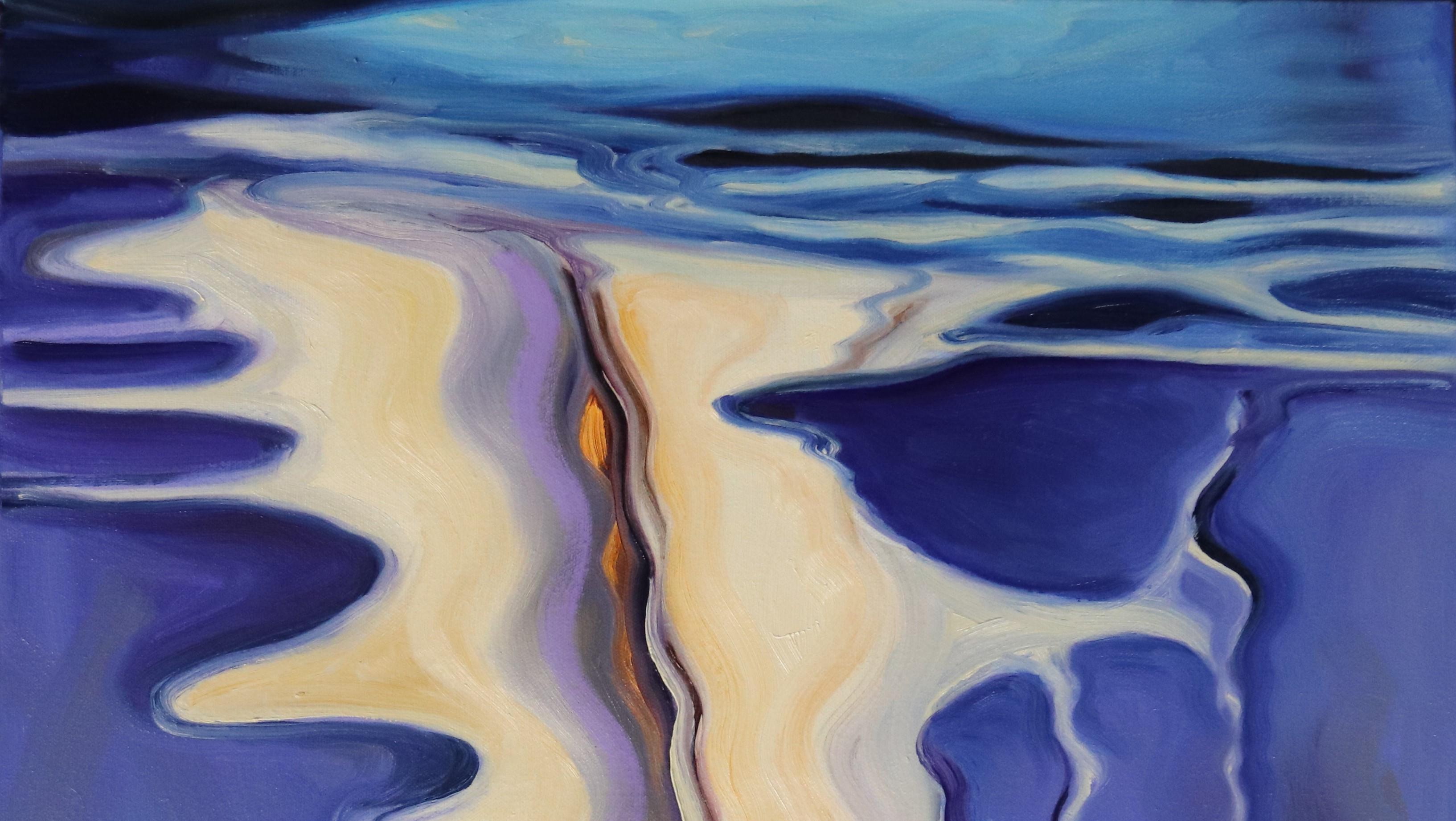 Navegando hacia el Sol, Reflejo en el Agua, Óleo , Paisaje Abstracto, Naturaleza - Abstract Painting Gris de Andres Lopez