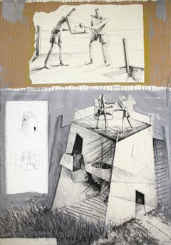 Vintage ANDRÉS NAGEL: Untitled 2. Limited edition etching & collage on paper. Conceptual