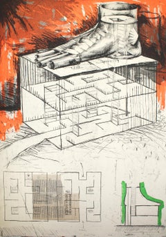 Andrés Nagel - UNTITLED 4 Etching & Collage Spanish Contemporary Conceptualism