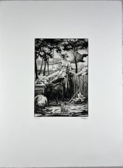 Vintage Spanish 1986 signed limited edition original art print etching 15x11 in.