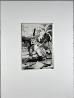 Vintage Spanish 1986 signed limited edition original art print etching 15x11 in.