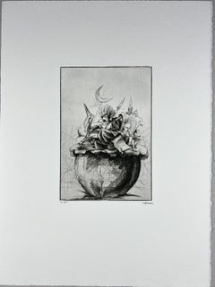 Spanish 1986 signed limited edition original art print etching 15x11 in.