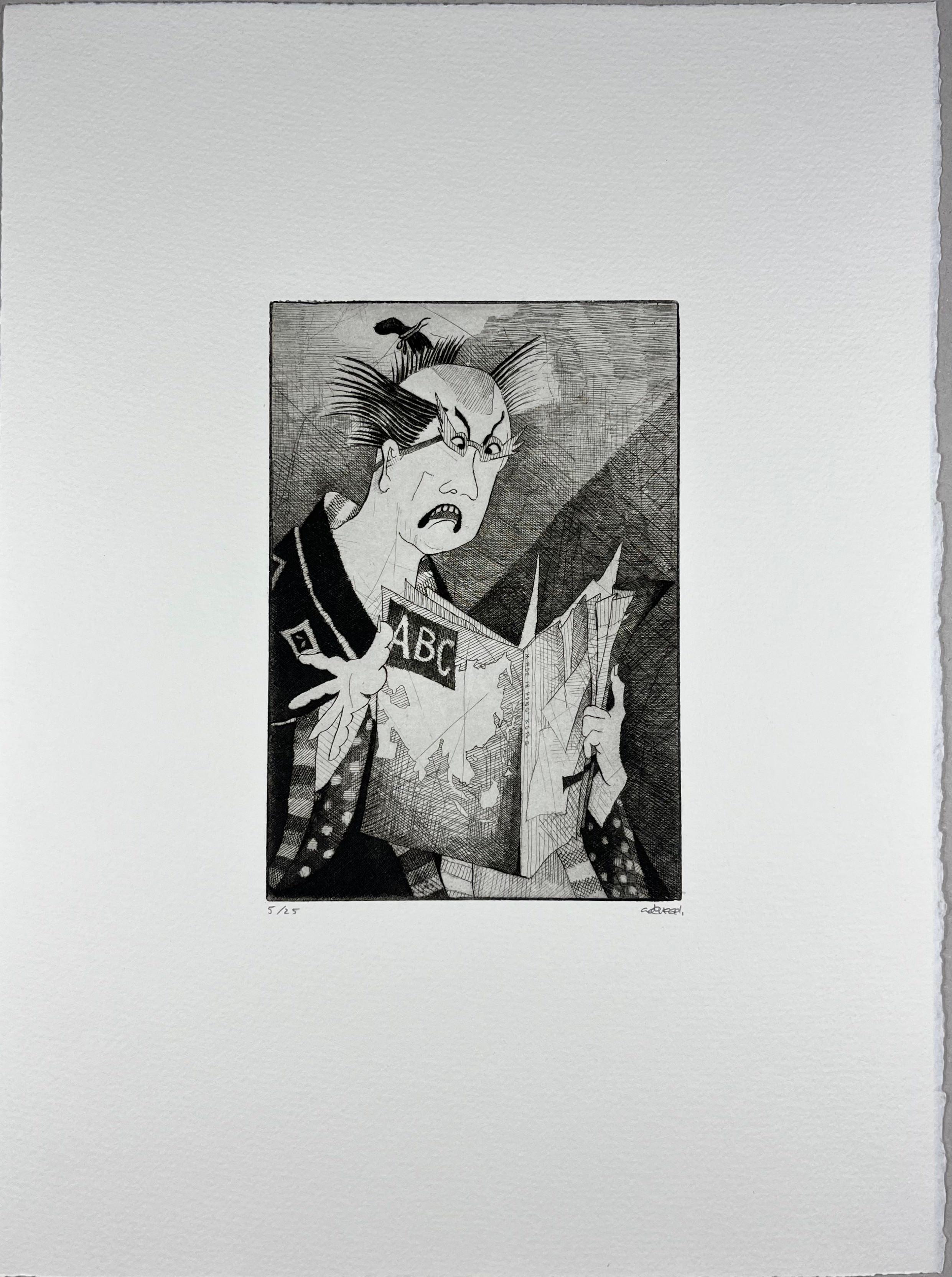 Andres Nagel Tejada Figurative Print - Spanish 1986 signed limited edition original art print etching 15x11 in.
