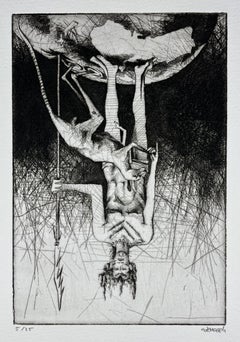 Spanish 1986 signed limited edition original art print etching 15x11 in.