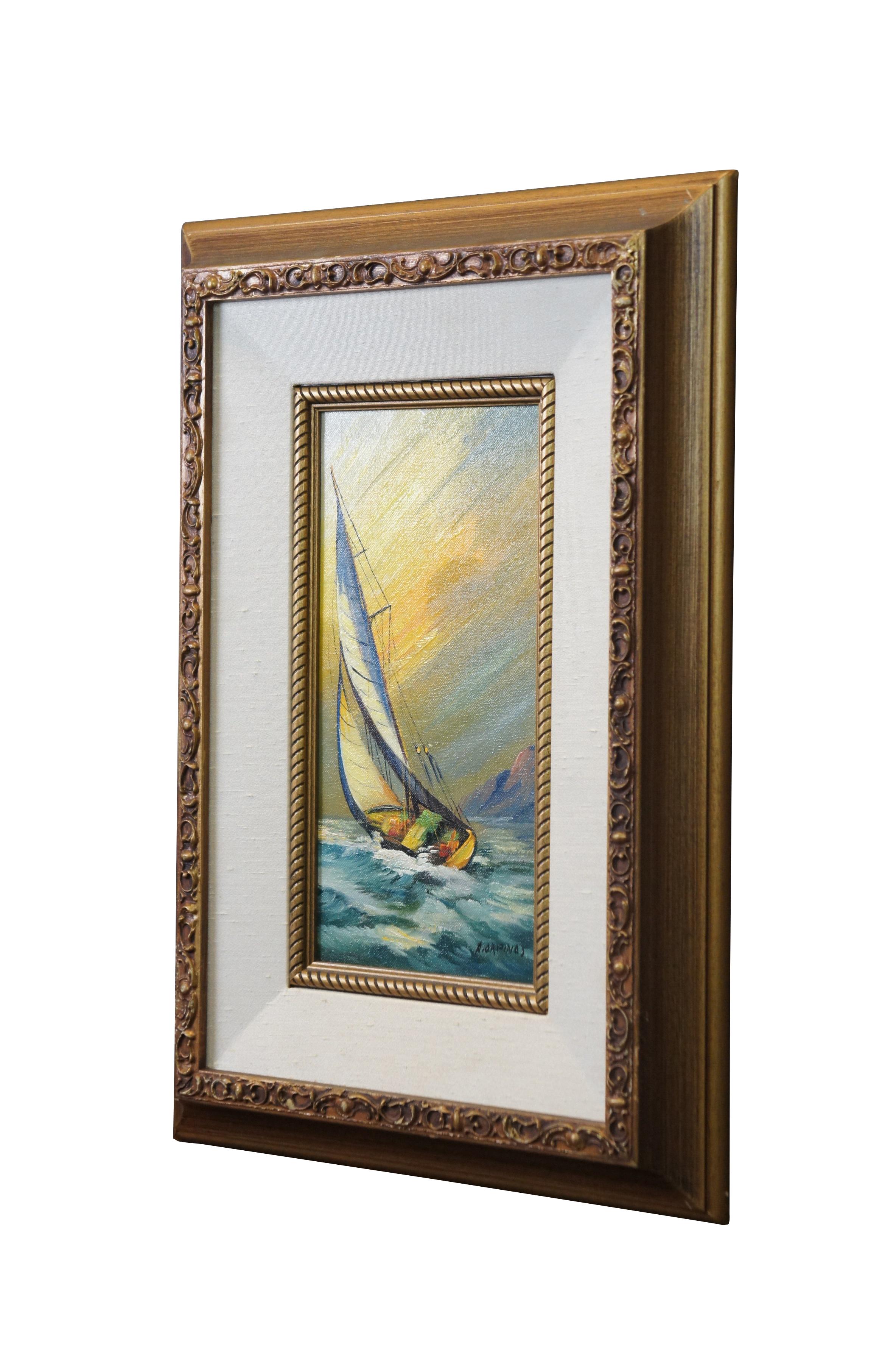 Expressionist Andres Orpinas Nautical Sailboat Seascape Boat Oil Painting on Board 20