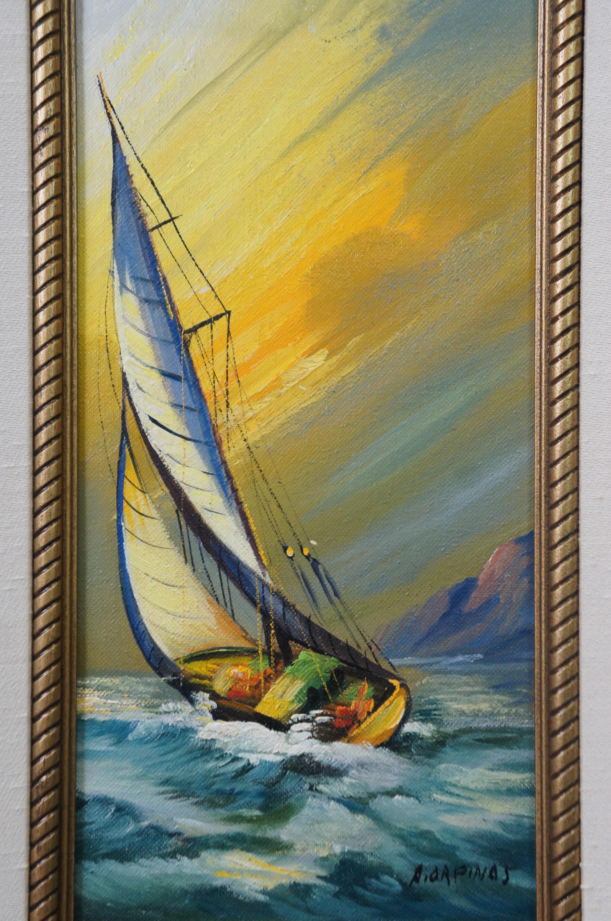 Hardwood Andres Orpinas Nautical Sailboat Seascape Boat Oil Painting on Board 20
