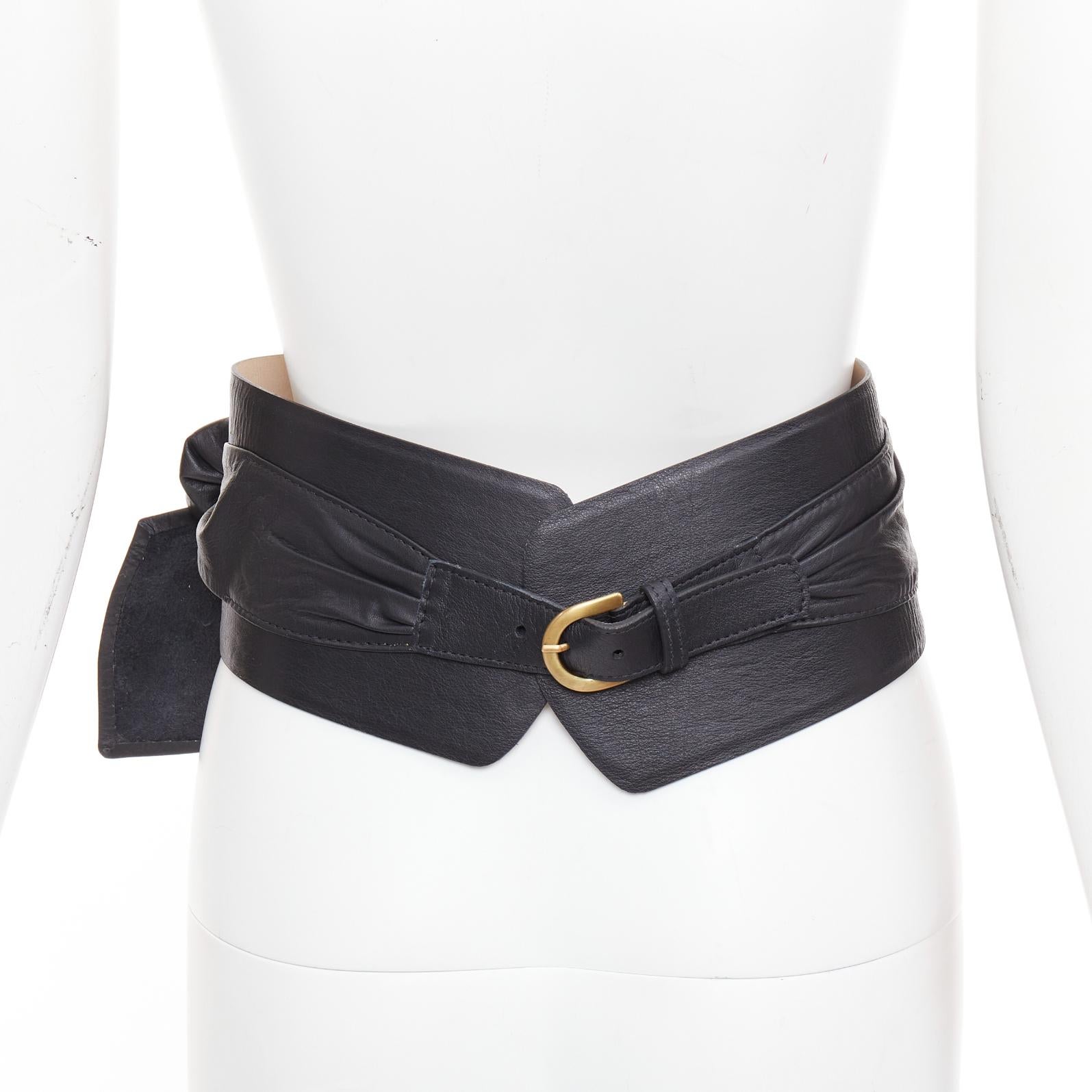 Andre OTALORA Viviendo Obi ceinture large en cuir noir à boucle sur le devant Bon état - En vente à Hong Kong, NT