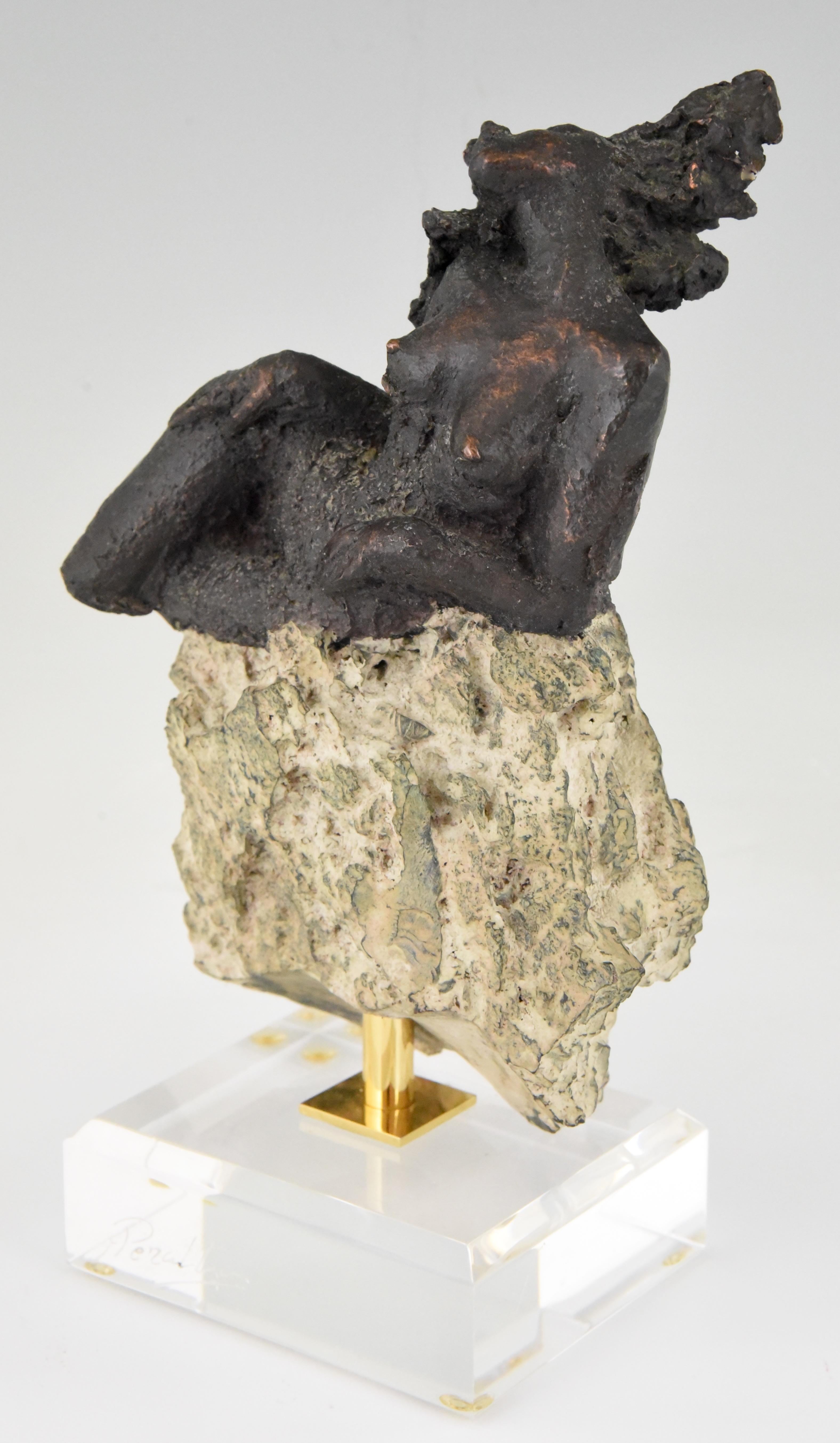 Mid-Century Modern Andres Peralta Sculpture Nude on a Rock 1980 Spain