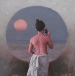 "Conversation with the Moon  Female Cuban Art oil /canvas Figurative Art 39"sq