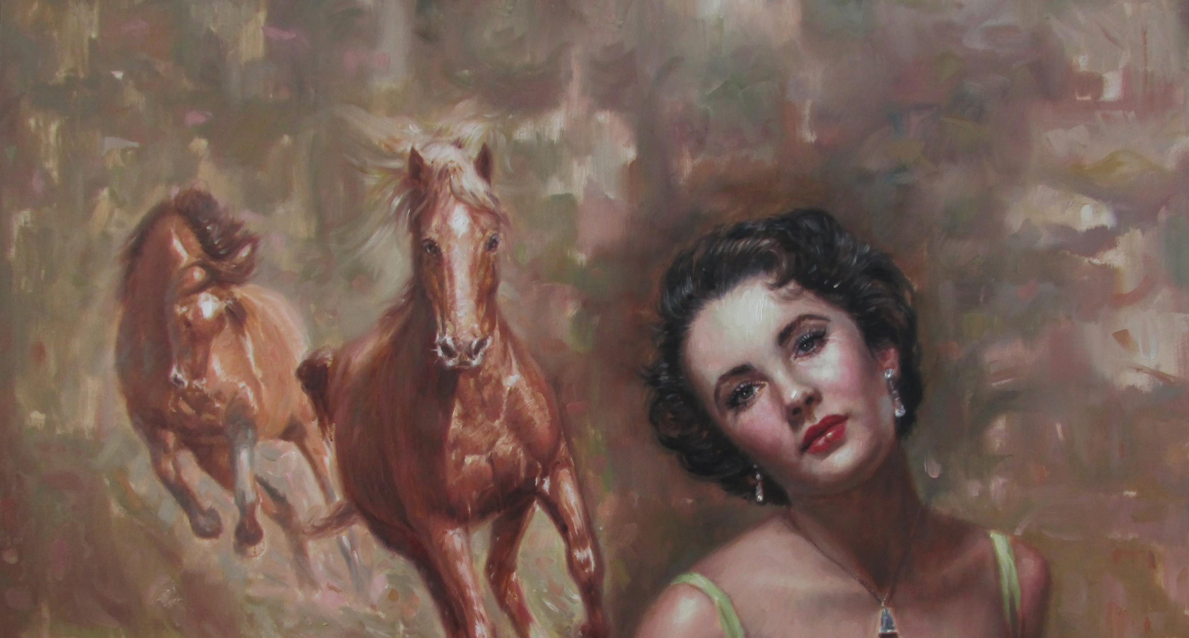   Galopando-Galloping Cuban Figurative Young Liz Taylor Horses Giant Marfa Oil est une oeuvre de l'artiste cubain  ANDRE  RETAMERO VALENZUELA . Andre Retamero est né à Cuba en 1970. Il s'agit d'une peinture intitulée   Gallopando-Galloping utilisant