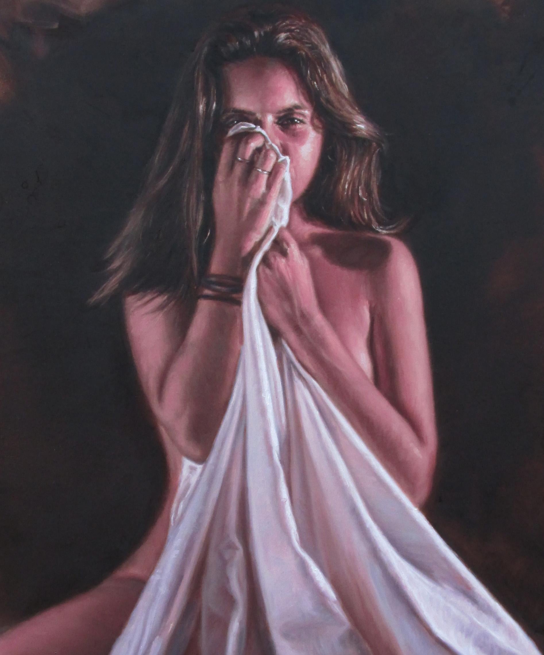 « Miroir » Espejo  47x40 pouces  Figure féminine   Anatomie  Toile à l'huile d'un artiste cubain - Painting de  ANDRES  RETAMERO VALENZUELA 
