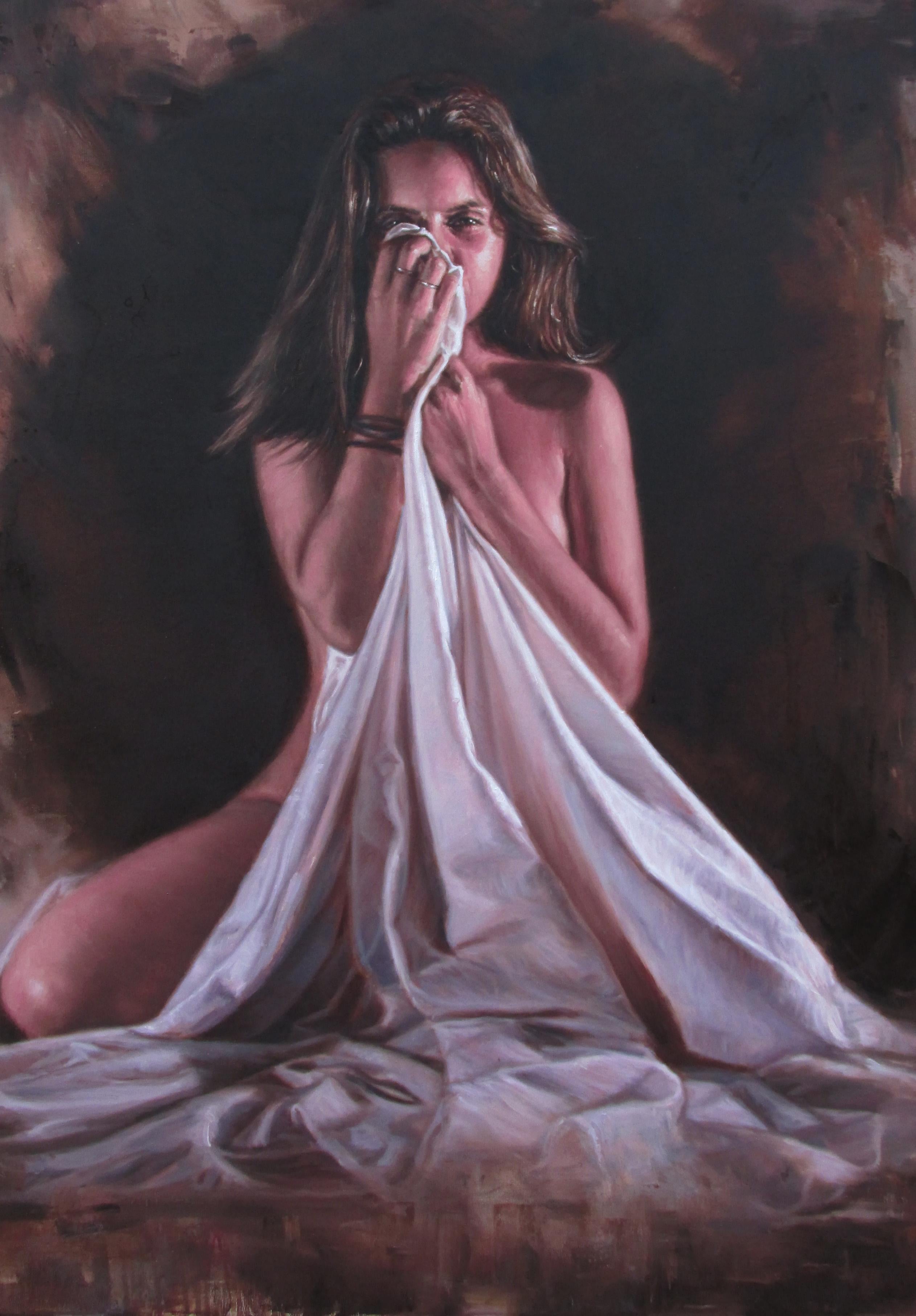 « Miroir » Espejo  47x40 pouces  Figure féminine   Anatomie  Toile à l'huile d'un artiste cubain - Noir Figurative Painting par  ANDRES  RETAMERO VALENZUELA 