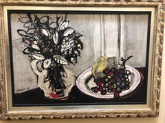 Andres Segovia Still Life, Flowers, Grapes and Lemon