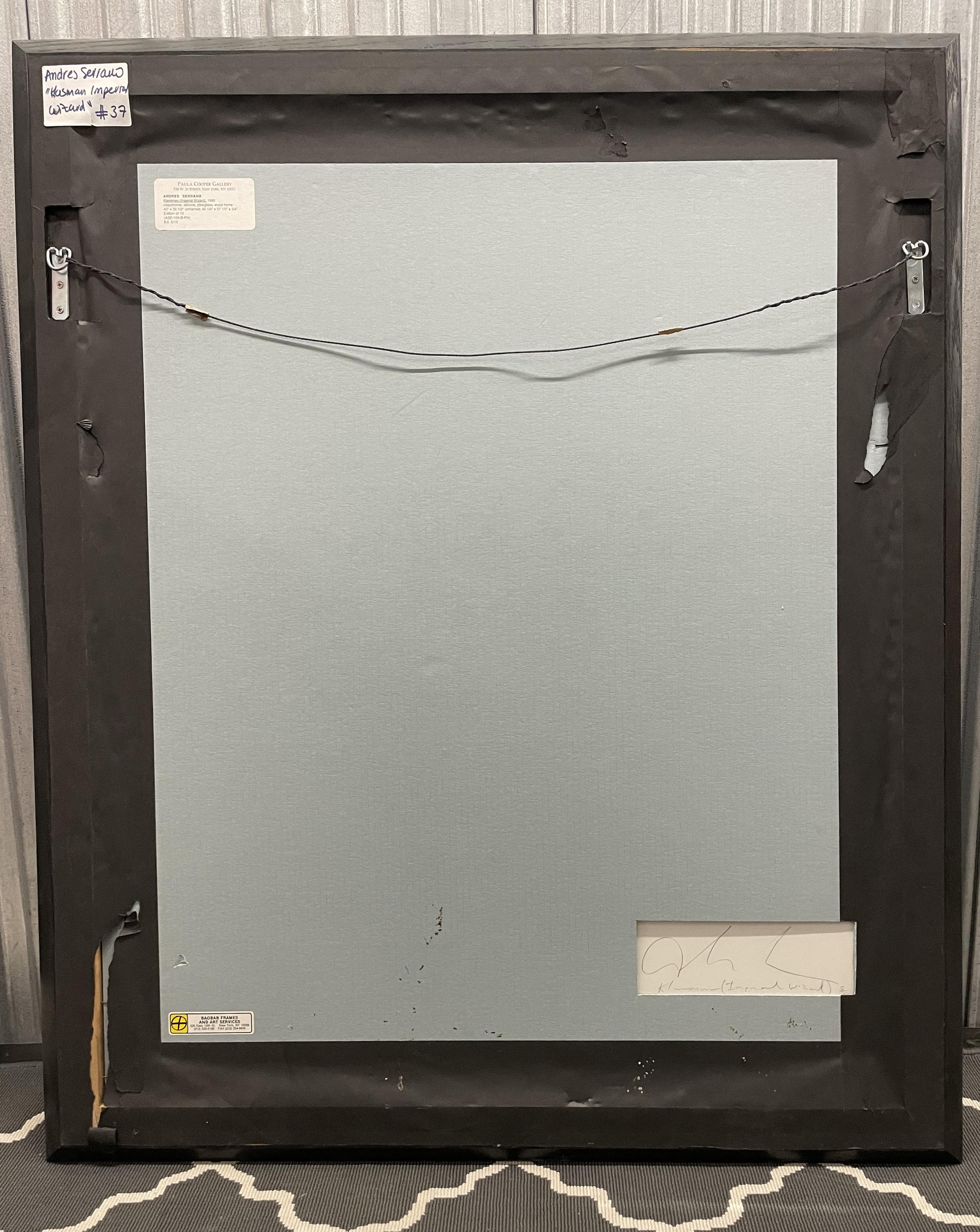 His interest in the spiritual and his work with fluids led to the provocative series of immersions of religious and cultural symbols. Between shaken and bewildered, alone before the image, the viewer's gaze searches for the remnants of humanity that