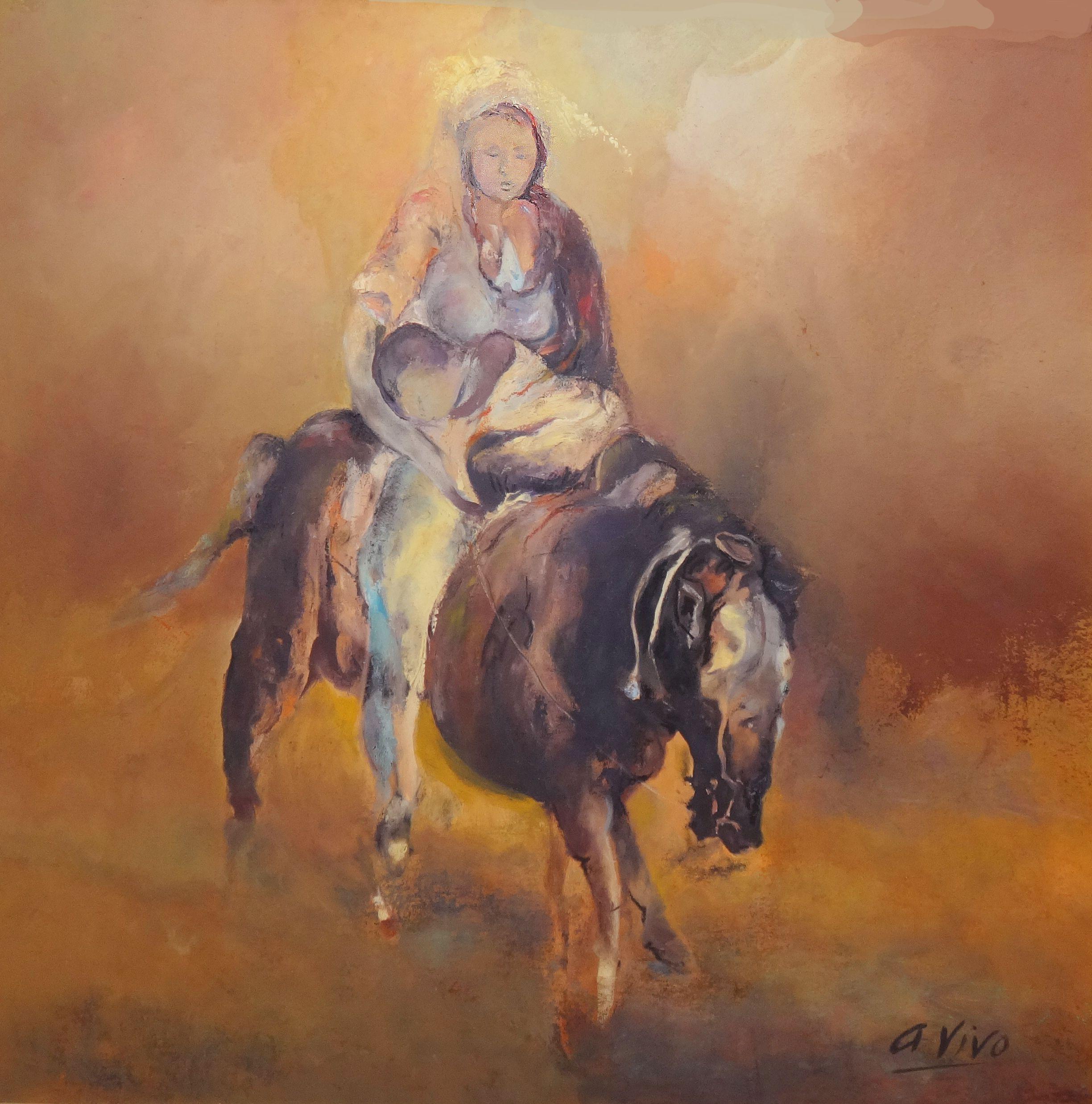 3240 Cavaliere guidato dal Signore, Pittura, Olio su tela - Painting di Andres Vivo