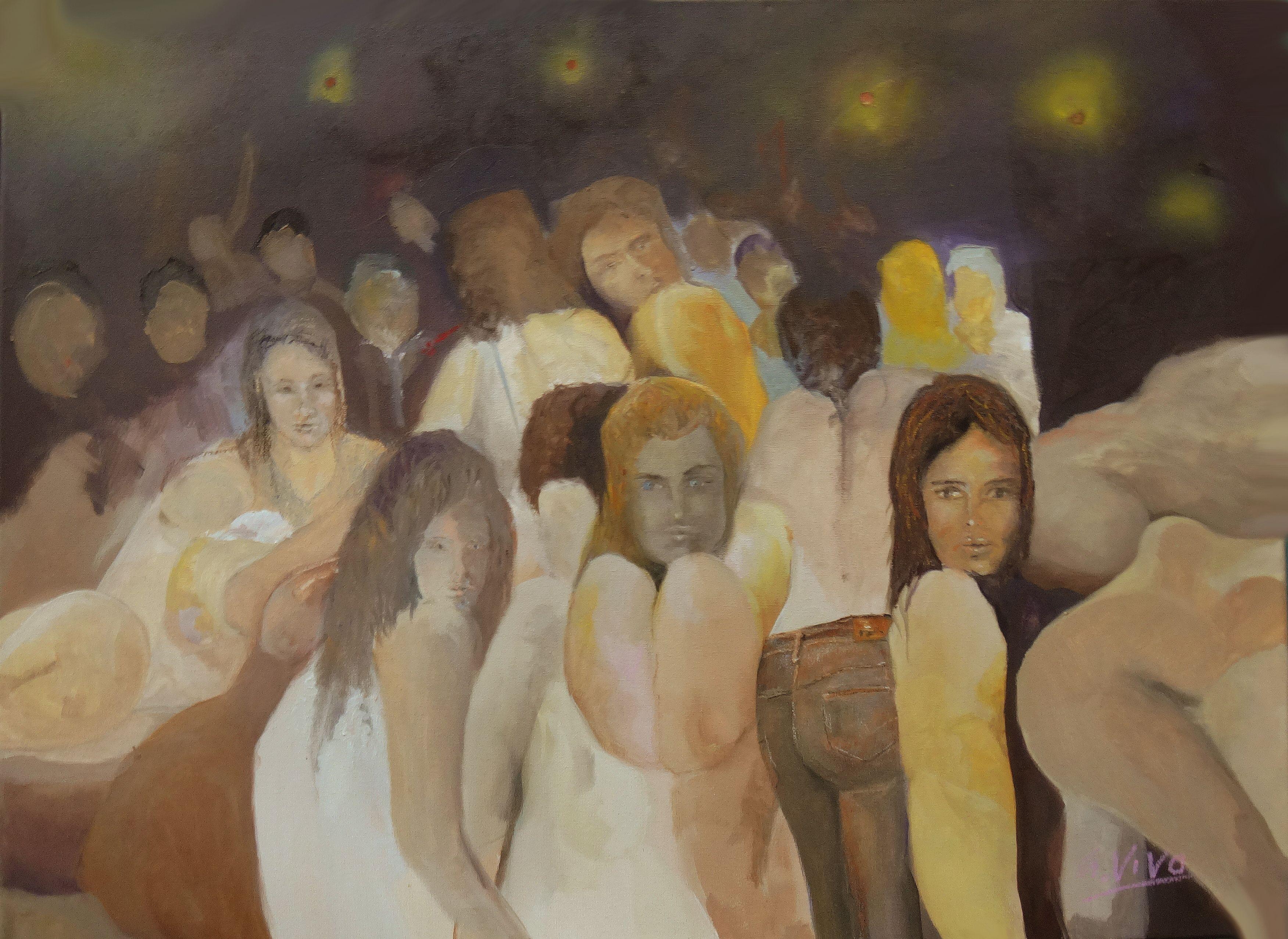 4520 In discoteca, Pittura, Olio su tela - Painting di Andres Vivo