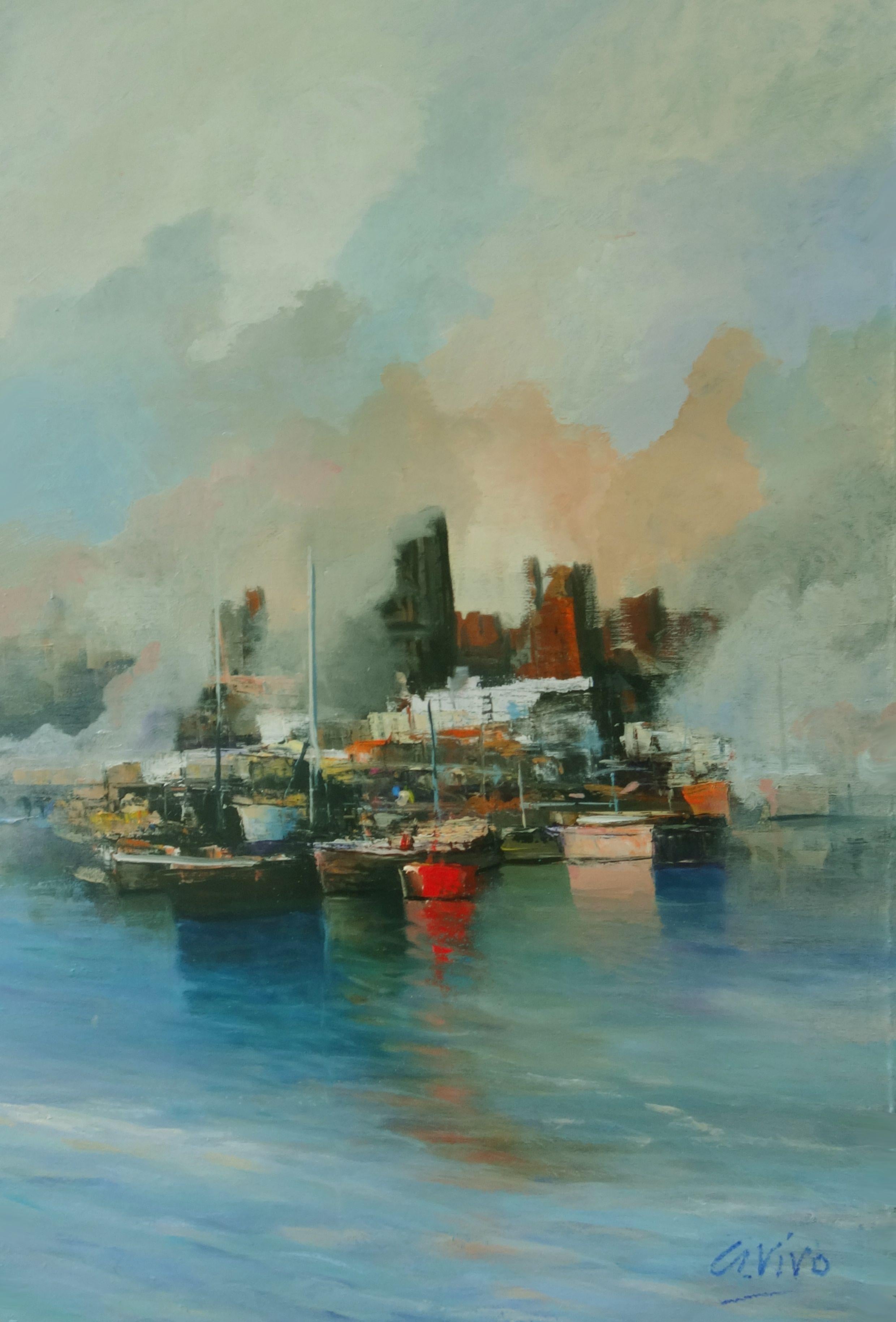 4556 Focos de niebla, Pittura, Olio su tela - Painting di Andres Vivo